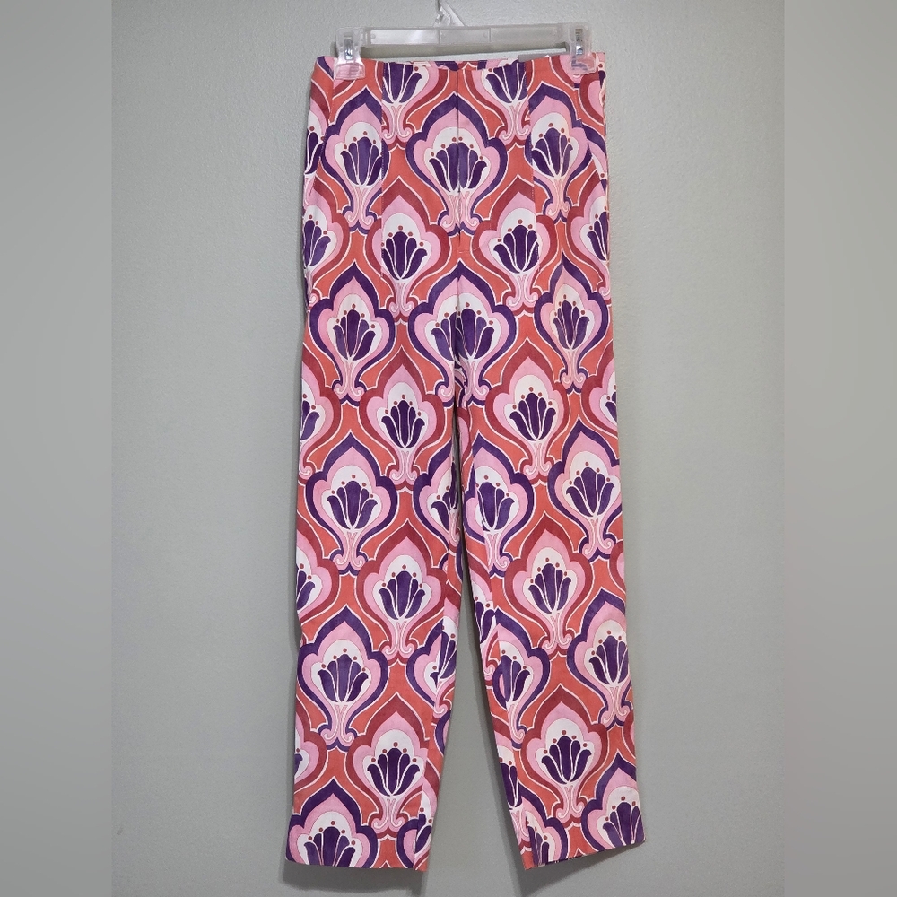 NWT Zara Pink+Purple Retro 70s Vibe Boho Paisley Print High Waist Pants Sz 2